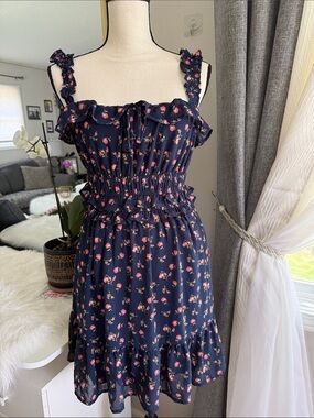 Navy Floral Ruffle Sundress